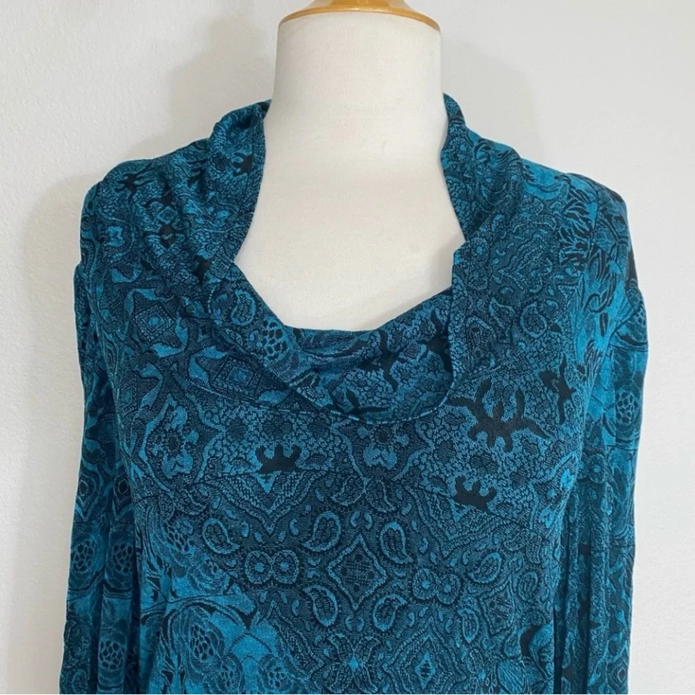 Coldwater Creek Jewel Teal Jacquard Textured Cowl Neck Stretch Top Size Medium